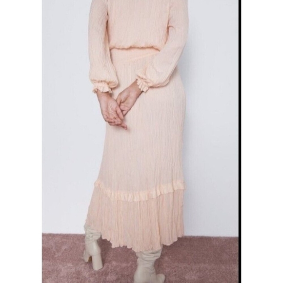 ZARA Peach Pink Maxi Pleated Voluminious Dress Size S - Picture 6 of 13
